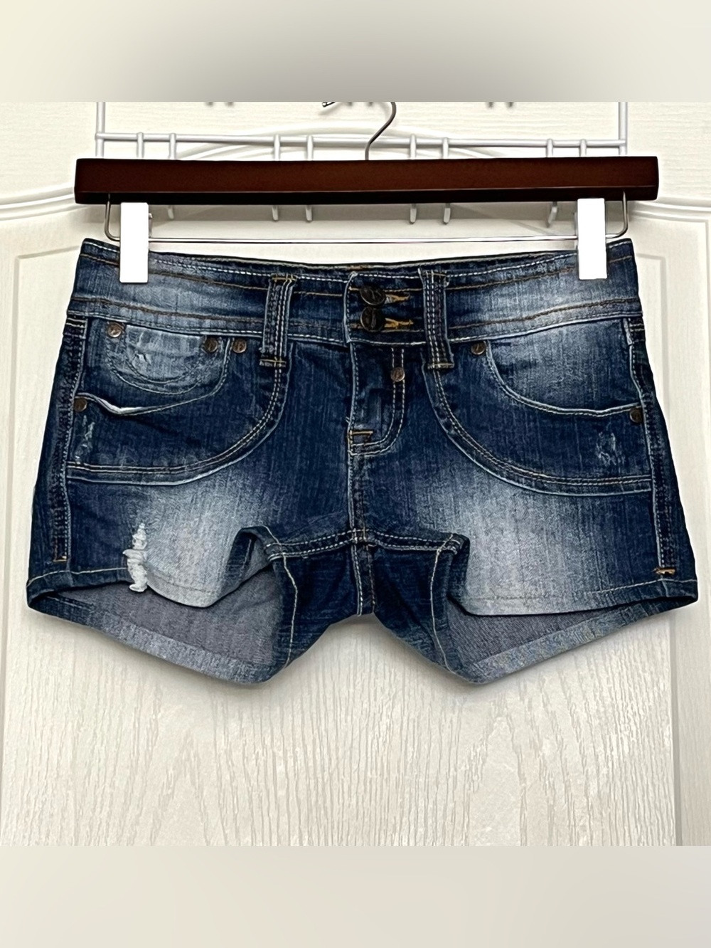 Urban Heritage Distressed Low Rise Denim Shorts Blue Jean Micro Hot Pants Size 0